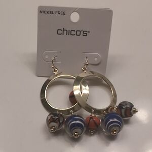 Chico's Gold Earrings with Blue and Orange Beads